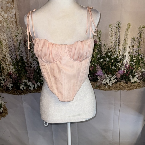 House of Cb     WILLOW
BABY PINK CHIFFON GATHERED BUST CROPPED CORSET - - Picture 8 of 13